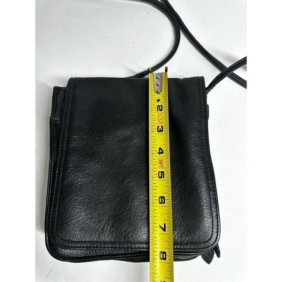 Unisex Faux Leather Black Crossbody Bag with Card Slots Plaid Lined - Picture 7 of 14